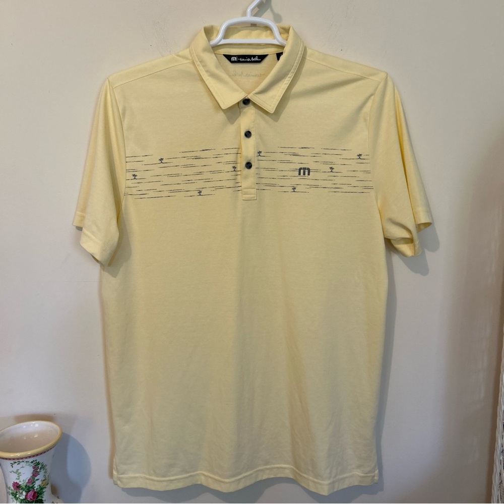 Travis Mathew Polo Shirt Men’s XL Yellow W/Palm Trees Golf Casual Vacation
